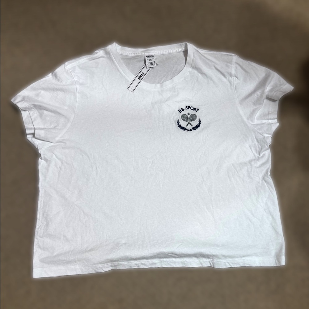 PINK Victoria's Secret White Tee with Navy Logo